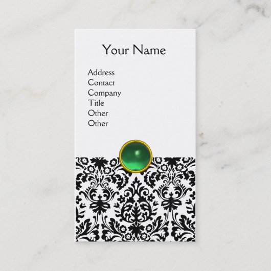 Carte De Visite DAMASK MONOGRAMME gemme vert blanc (Devant)