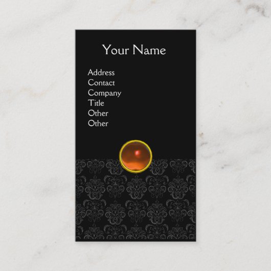 Carte De Visite DAMASK MONOGRAS gemme orange noir (Devant)