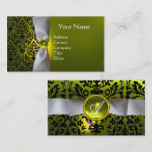 Carte De Visite DAMASK MONOGRAS ruban blanc noir jaune (Devant / Derrière)