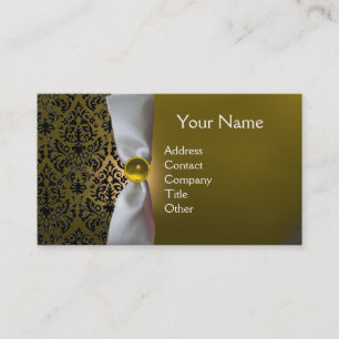 Carte De Visite DAMASK MONOGRAS ruban blanc noir jaune