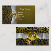 Carte De Visite DAMASK MONOGRAS ruban blanc noir jaune (Devant / Derrière)