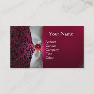 Carte De Visite DAMASK MONOGRAS ruban blanc noir rose