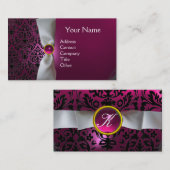 Carte De Visite DAMASK MONOGRAS ruban blanc noir rose (Devant / Derrière)