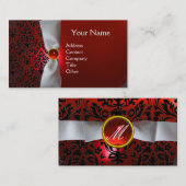 Carte De Visite DAMASK MONOGRAS ruban blanc noir rouge (Devant / Derrière)