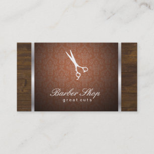 Carte De Visite Damask Orange / Bois / Argent Trim