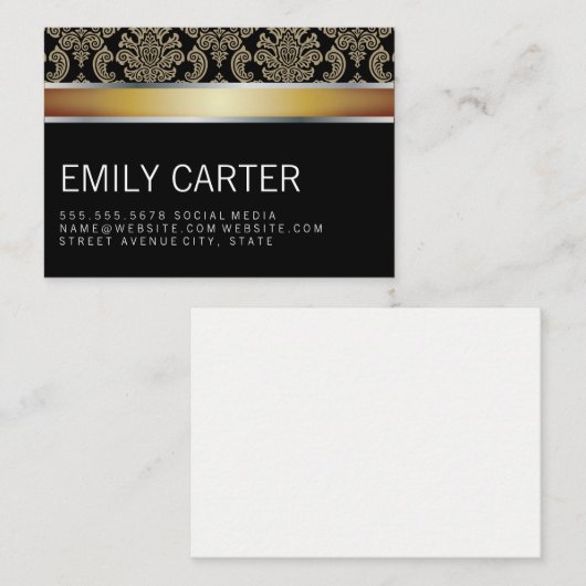 Carte De Visite Damask Pattern Gold Executive (Devant / Derrière)
