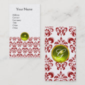 Carte De Visite DAMASK ROUGE MONOGRAM perle jaune (Devant / Derrière)