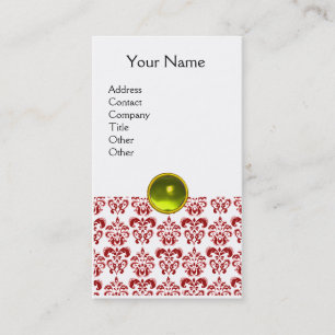 Carte De Visite DAMASK ROUGE MONOGRAMME jaune blanc