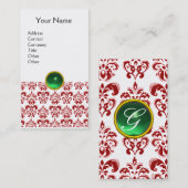 Carte De Visite DAMASK ROUGE MONOGRAMME vert pâle (Devant / Derrière)