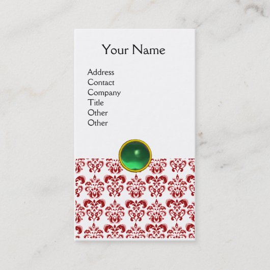 Carte De Visite DAMASK ROUGE MONOGRAMME vert pâle (Devant)