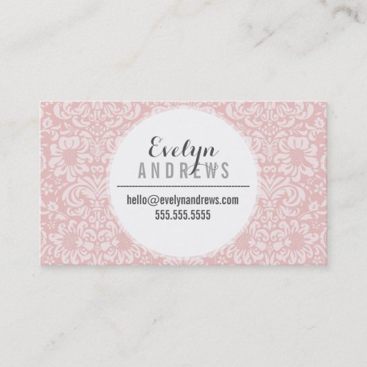 Carte De Visite DAMASK SIMPLE SPOT motif cool rose pâle gris (Devant)