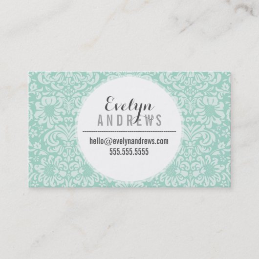 Carte De Visite DAMASK SIMPLE SPOT motif menthe vert cool (Devant)