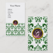 Carte De Visite DAMASK SOMBRE VERT MONOGRAM gem violet blanc clair (Devant / Derrière)