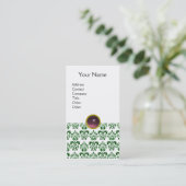 Carte De Visite DAMASK SOMBRE VERT MONOGRAM gem violet blanc clair (Debout devant)