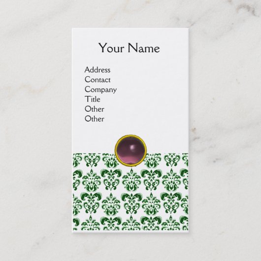Carte De Visite DAMASK SOMBRE VERT MONOGRAM gem violet blanc clair (Devant)
