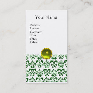 Carte De Visite DAMASK SOMBRE VERT MONOGRAM JEU jaune blanc