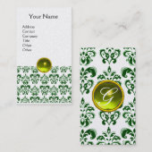 Carte De Visite DAMASK SOMBRE VERT MONOGRAM Joyau jaune perle blan (Devant / Derrière)