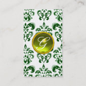 Carte De Visite DAMASK SOMBRE VERT MONOGRAM Joyau jaune perle blan (Dos)