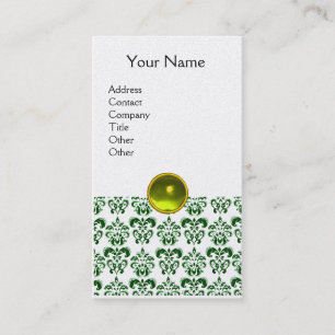 Carte De Visite DAMASK SOMBRE VERT MONOGRAM Joyau jaune perle blan