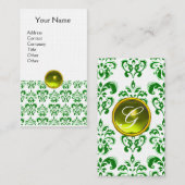 Carte De Visite DAMASK VERT MONOGRAM Jeu lin jaune (Devant / Derrière)