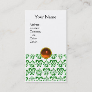 Carte De Visite DAMASK VERT MONOGRAMME gem orange