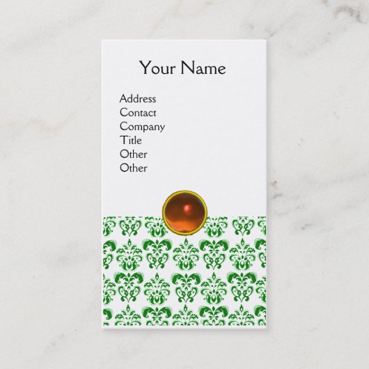 Carte De Visite DAMASK VERT MONOGRAMME gem orange (Devant)
