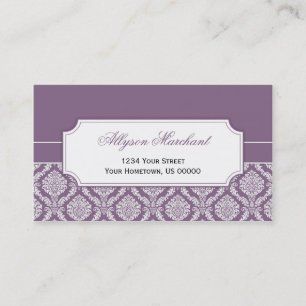 Carte De Visite Damassé #2 blanche pourpre poussiéreuse vintage