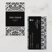 Carte De Visite damassé baroque /noir + blanc (Devant / Derrière)