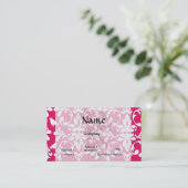 Carte De Visite damassé blanc framboise oiseau (Debout devant)