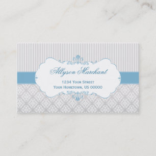 Carte De Visite Damassé bleue vintage élégante et rayures de blanc