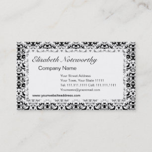 Carte De Visite Damassé calligraphique noire et blanche élégant