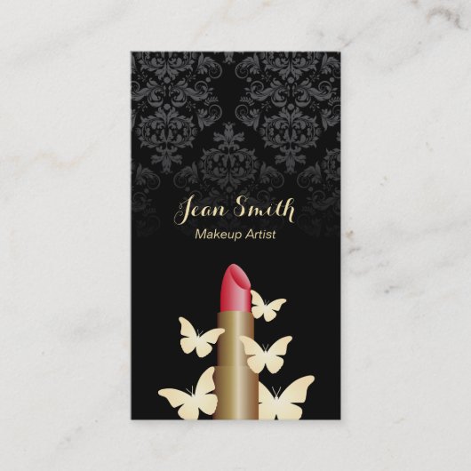 Carte De Visite Damassé de cru de papillons d'or de maquilleur (Devant)