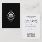 Carte De Visite Damassé de diamant, blanche sur le noir (Devant / Derrière)