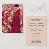 Carte De Visite Damassé de diamant, FASCINATION en rouge et rose (Devant / Derrière)