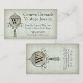 Carte De Visite Damassé de Genève en pistache (Devant / Derrière)