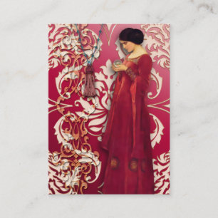 Carte De Visite Damassé Diamant, FASCINATION en rouge et rose