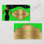 Carte De Visite Damassé d'or vert de coiffeur d'Afro-américain (Devant / Derrière)