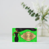 Carte De Visite Damassé d'or vert de coiffeur d'Afro-américain (Debout devant)