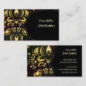 Carte De Visite damassé élégant, noir+or (Devant / Derrière)