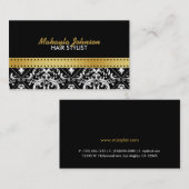 Carte De Visite Damassé élégante de noir et d'or moderne et (Devant / Derrière)