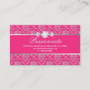 Carte De Visite Damassé élégante de rose d'argent de diamants d