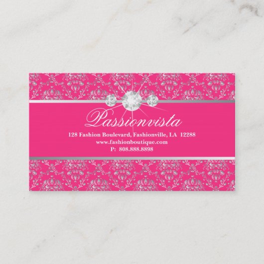 Carte De Visite Damassé élégante de rose d'argent de diamants de (Devant)