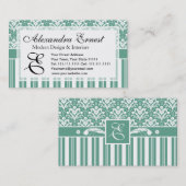 Carte De Visite Damassé élégante de vert de mer avec votre (Devant / Derrière)