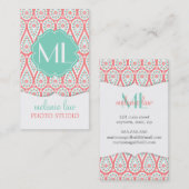 Carte De Visite Damassé élégante moderne Paisley de corail (Devant / Derrière)