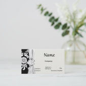 Carte De Visite damassé funky orné noir et blanc (Debout devant)