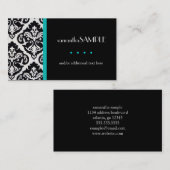 Carte De Visite Damassé noire et blanche, Aqua Teal (Devant / Derrière)