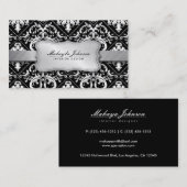 Carte De Visite Damassé noire et blanche moderne élégante avec de (Devant / Derrière)