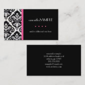 Carte De Visite Damassé noire et blanche, rose indien (Devant / Derrière)