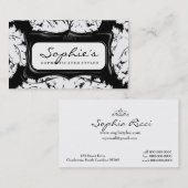 Carte De Visite Damassé noire et blanche sophistiquée (Devant / Derrière)