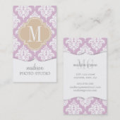 Carte De Visite Damassé pourpre lilas élégante personnalisée (Devant / Derrière)